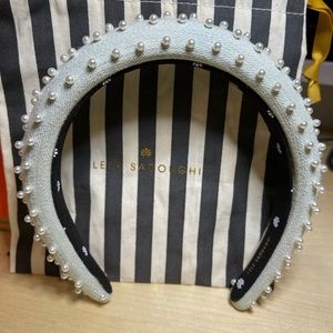 Lele Sadoughi Denim Slim Pearl Padded Headband